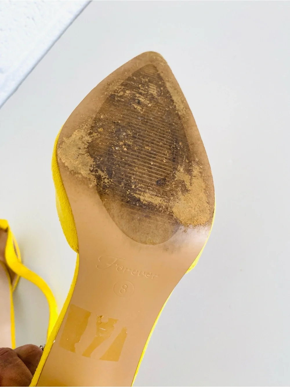 Forever Yellow Faux Suede Pointed Toe Block Heels with Ankle Strap 8 Retro Mod